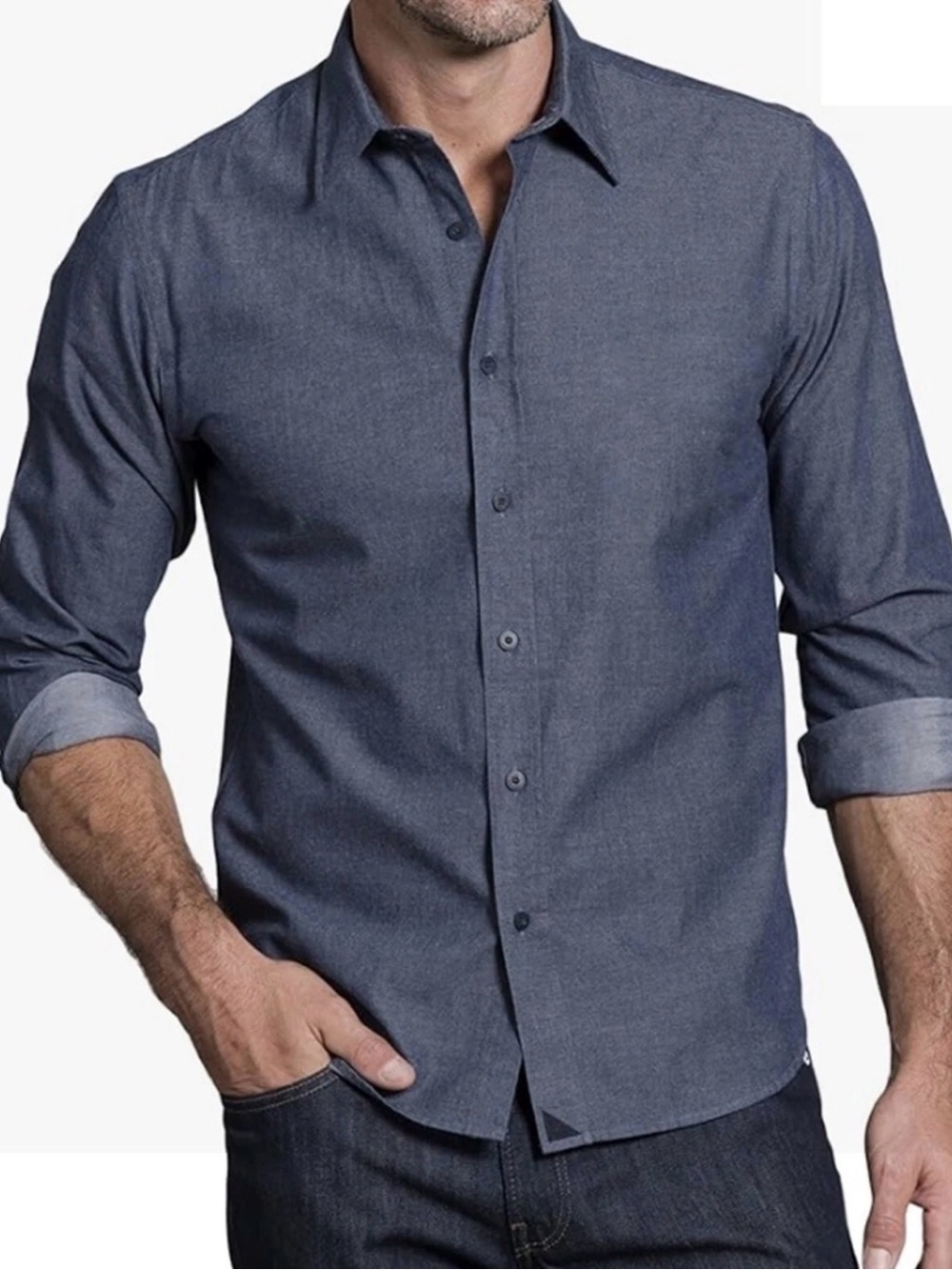 UNTUCKit Barbera Long Sleeve Shirt Lightweight Blue Chambray Cotton Men’s XL